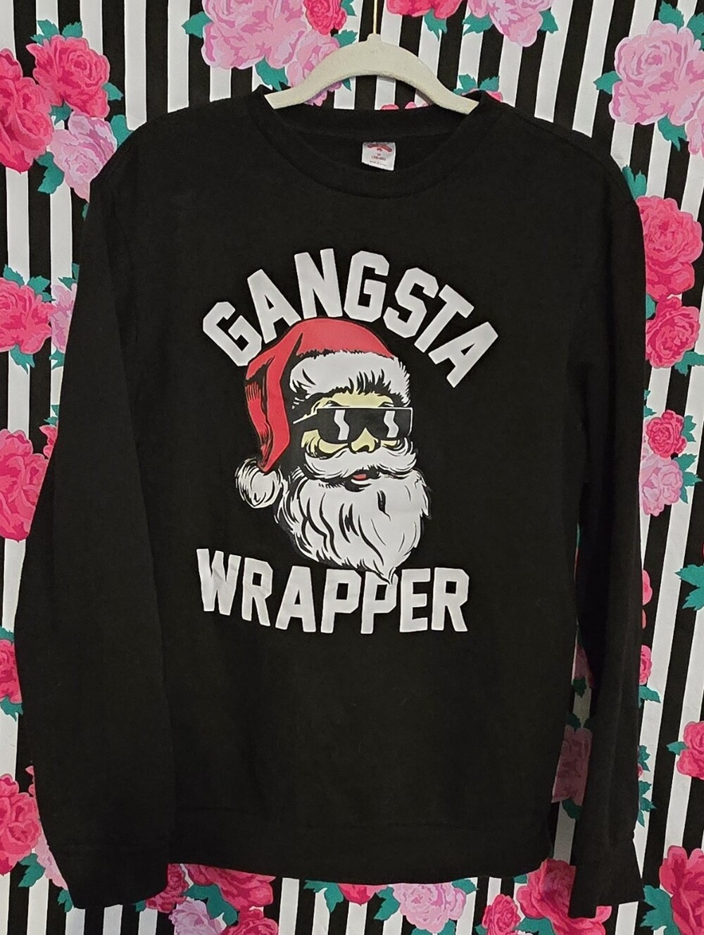 Holiday Time Black Men's 'Gangsta Wrapper' Graphic Crewneck Sweatshirt